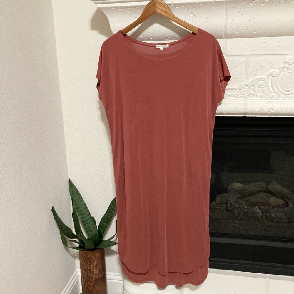 Midi Dress Rust Brick Red High Low Short Sleeve Size Small S
